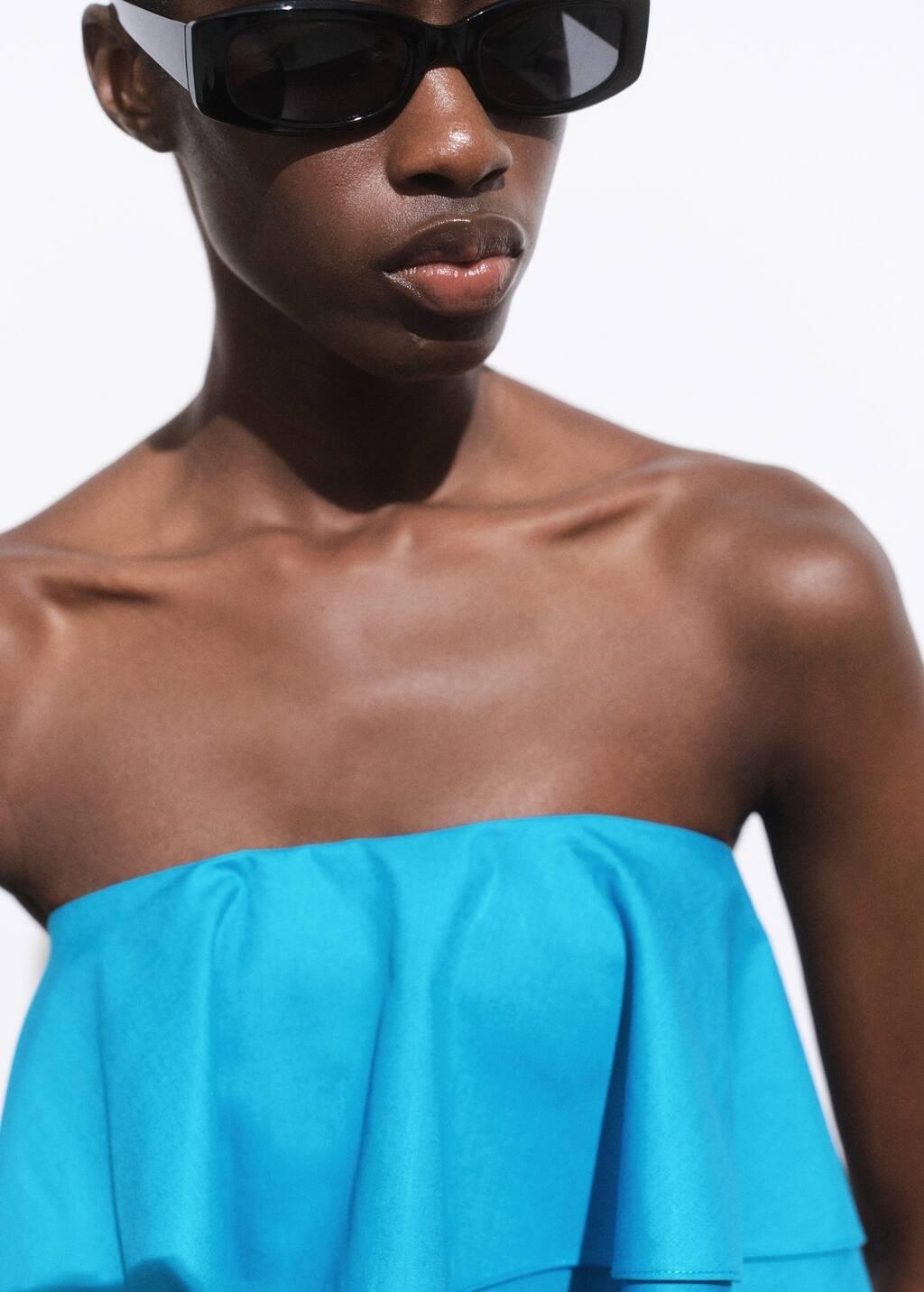 Blue Strapless Top With Ruffles, , large image number 1