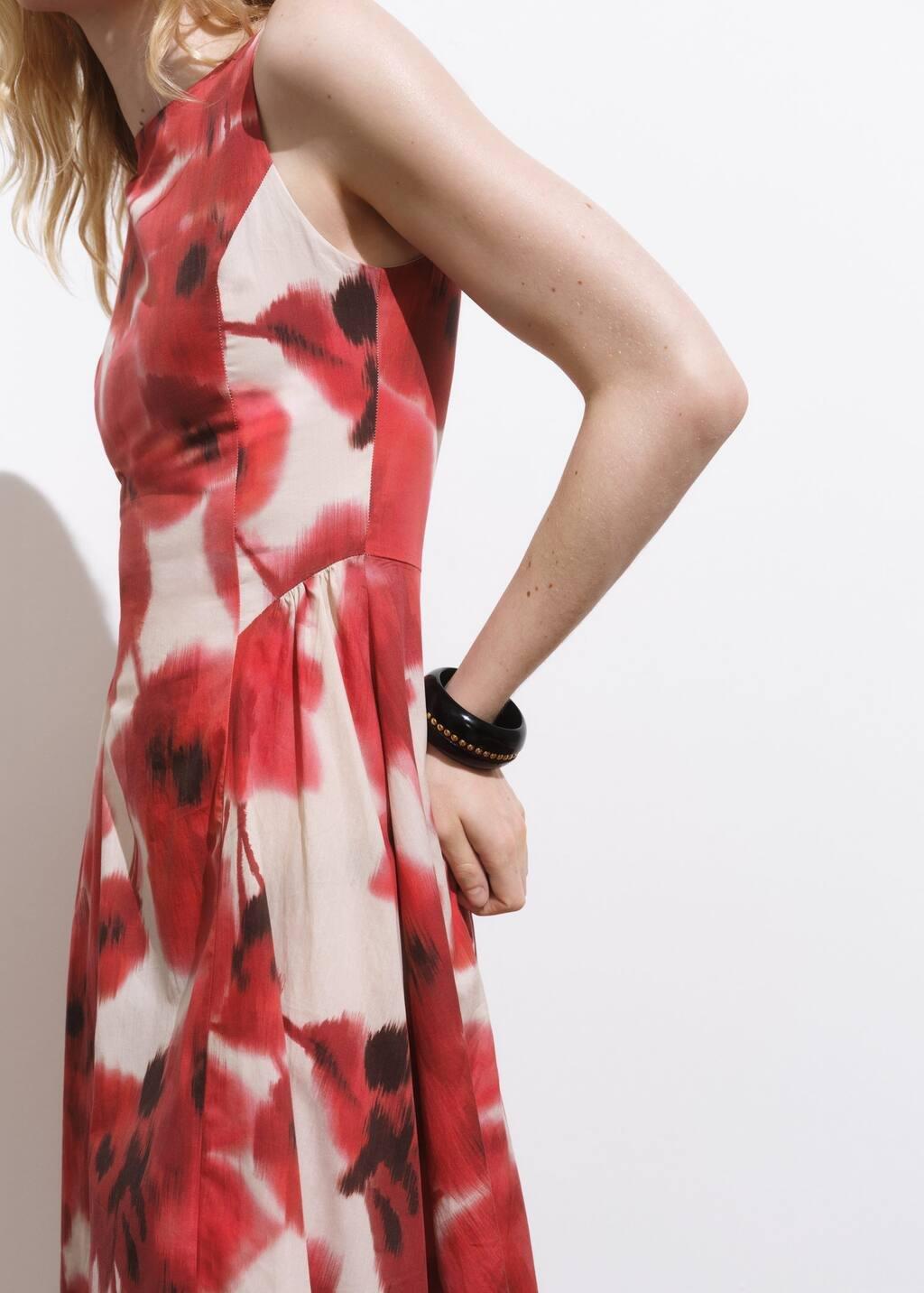 Red Floral-Print Flared Dress, , large image number 1