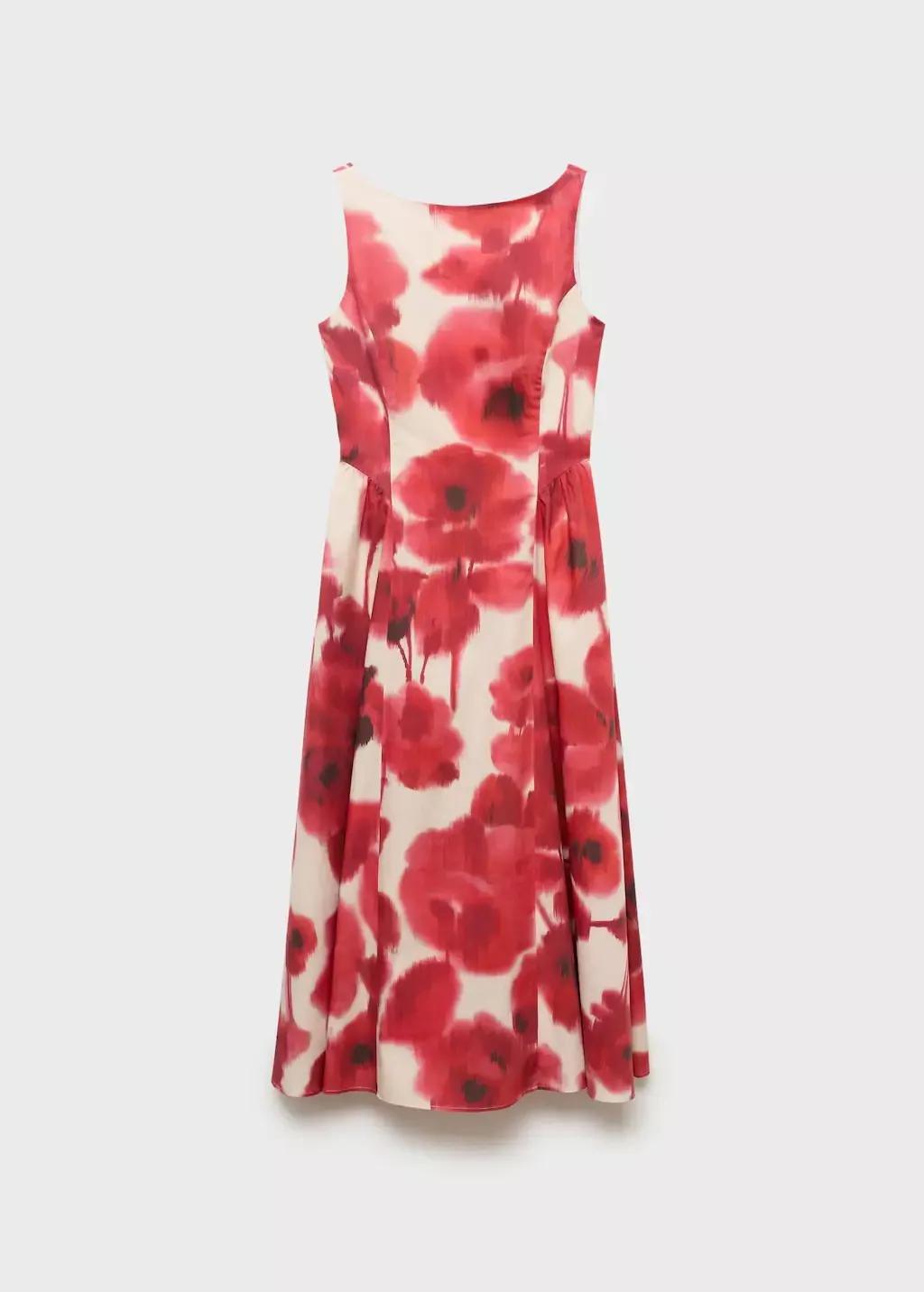 Red Floral-Print Flared Dress, , large image number 3
