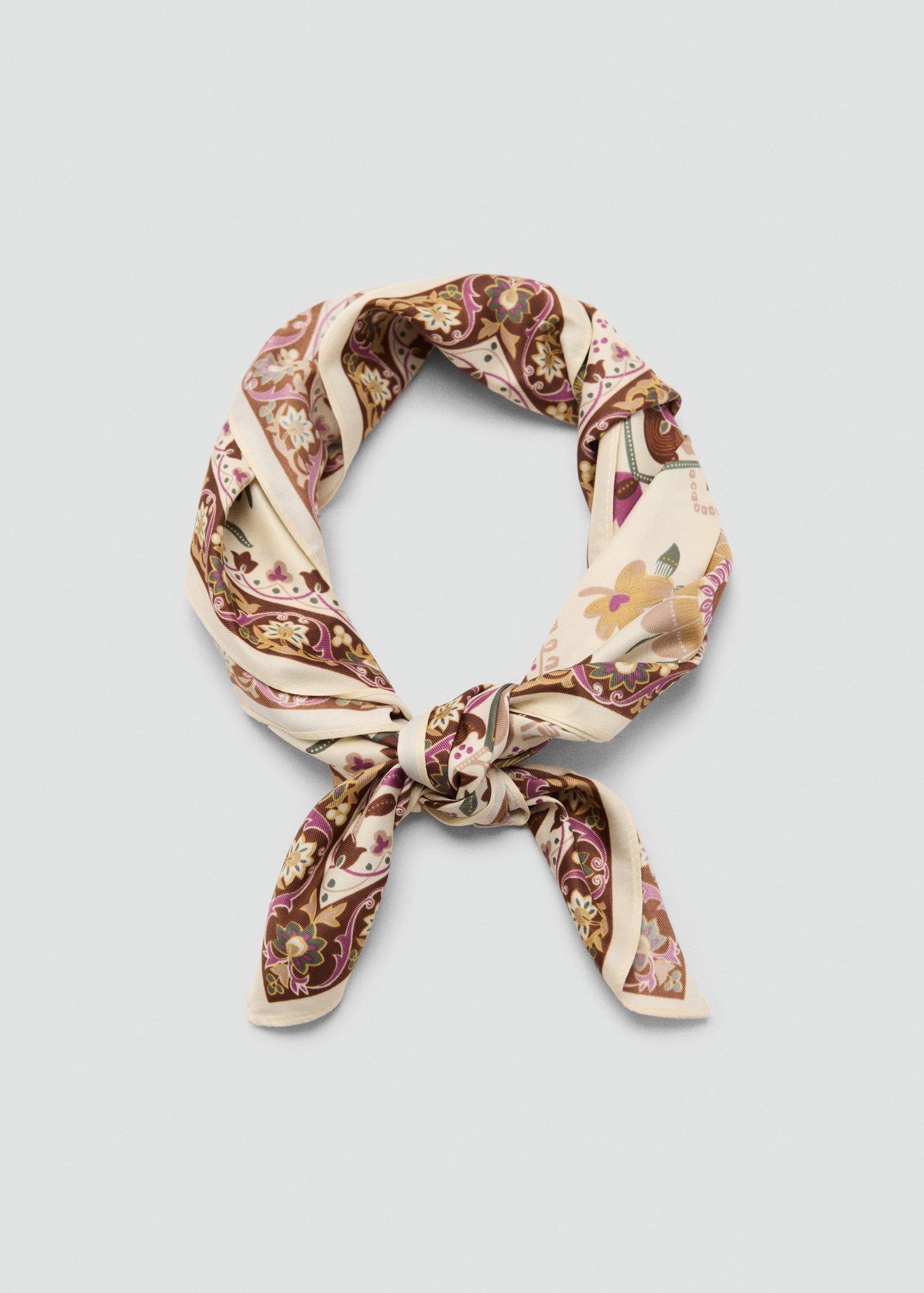 Cream Floral Satin Scarf, , medium