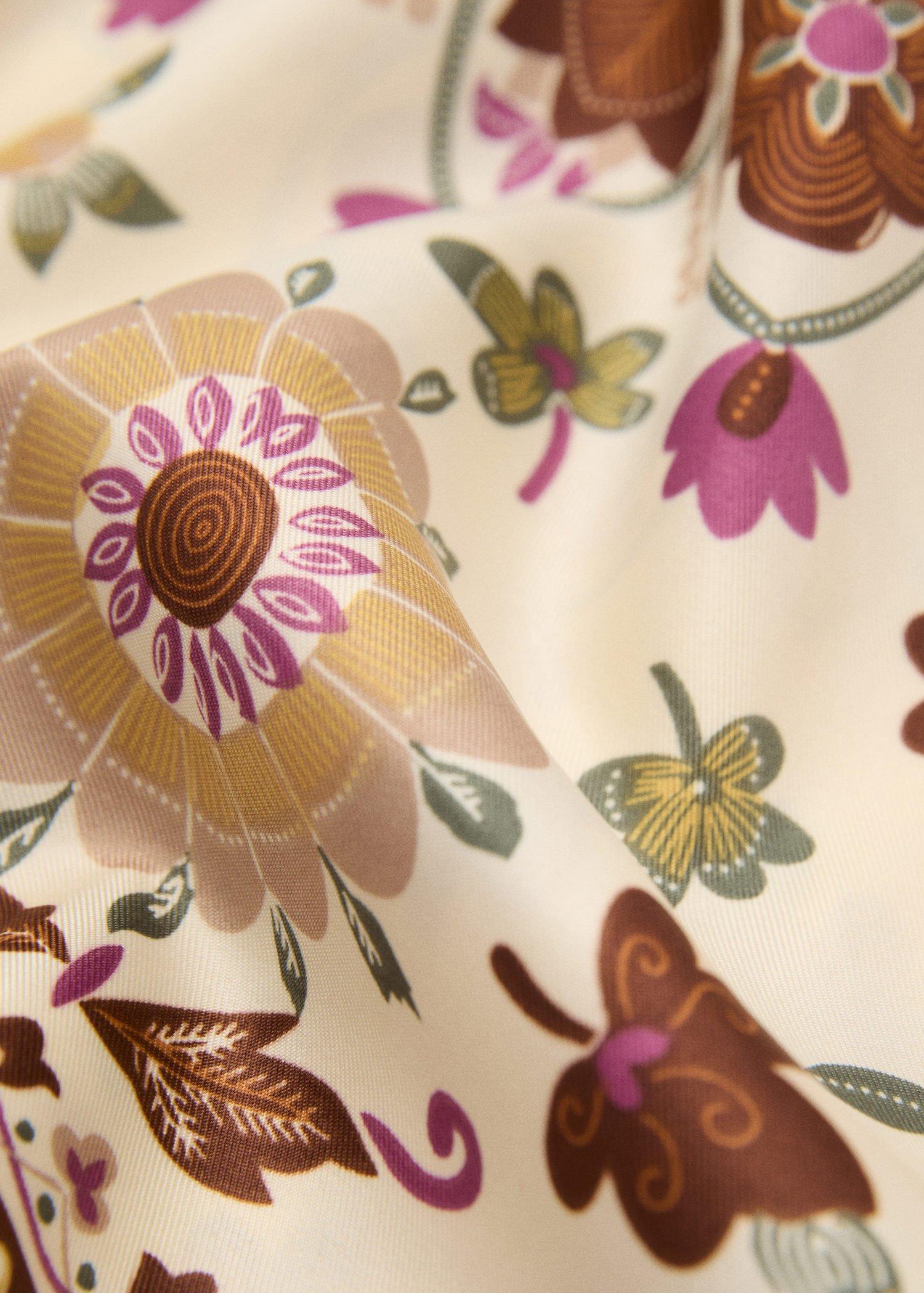 Cream Floral Satin Scarf, Light Beige, large image number 2