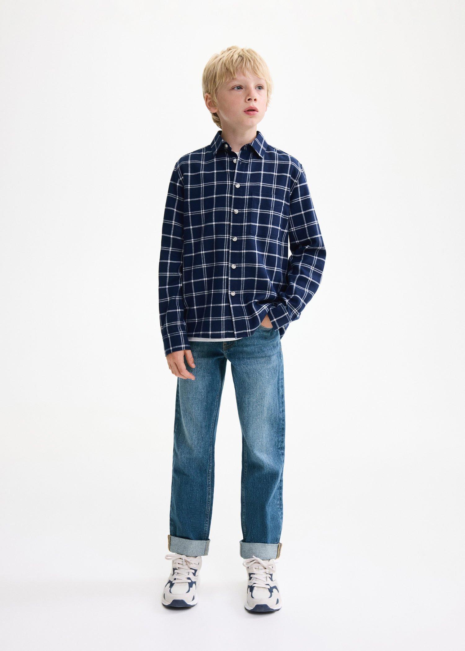 Blue Turned-Up Straight Jeans, Kids Boys, , large image number 0
