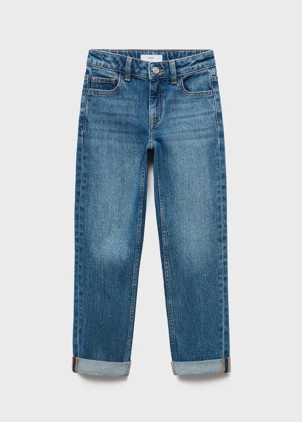 Blue Turned-Up Straight Jeans, Kids Boys, , large image number 1