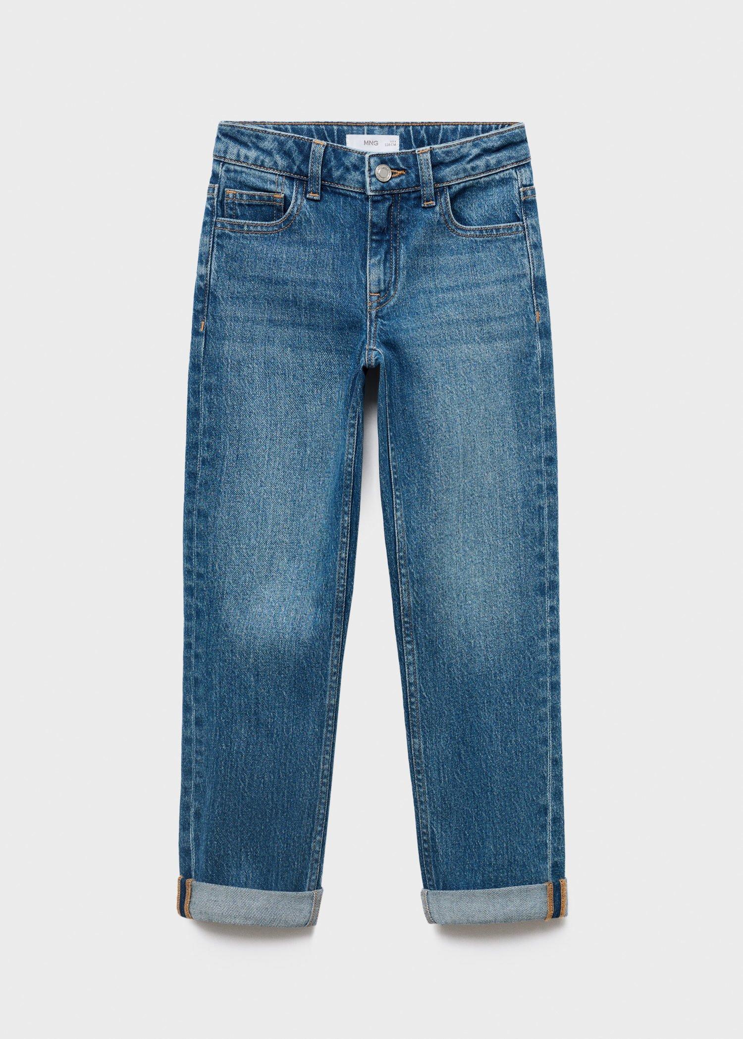 Blue Turned-Up Straight Jeans, Kids Boys, , large image number 2