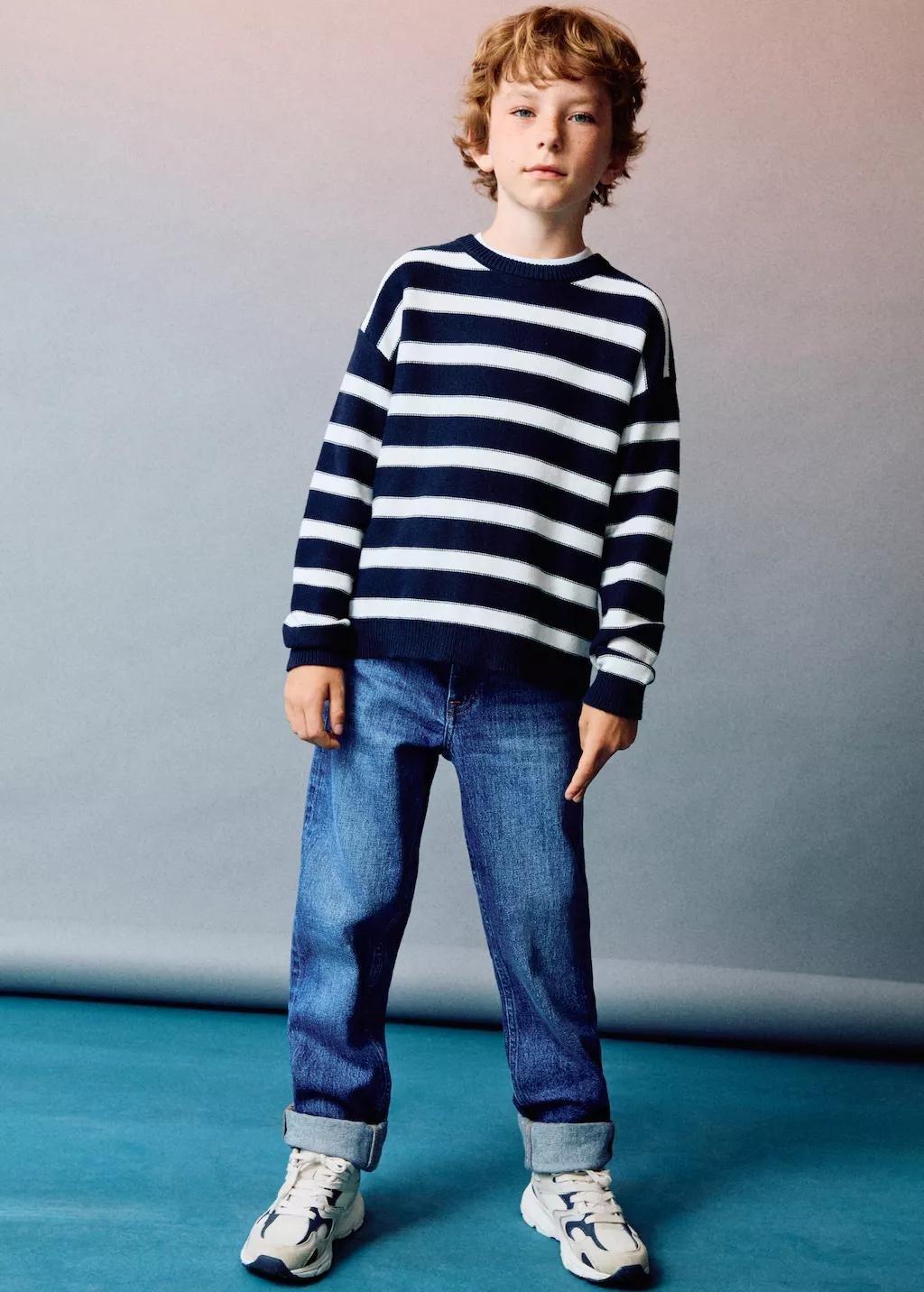 Blue Turned-Up Straight Jeans, Kids Boys, , large image number 12