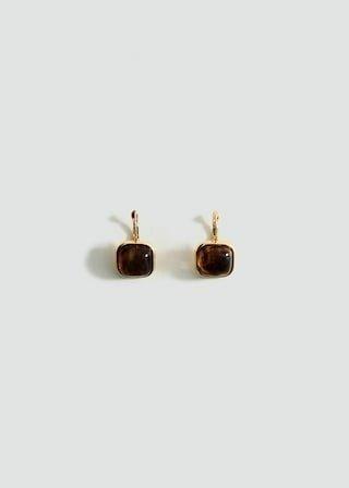 Gold Square Resin Earrings, 0201_OR, large image number 1
