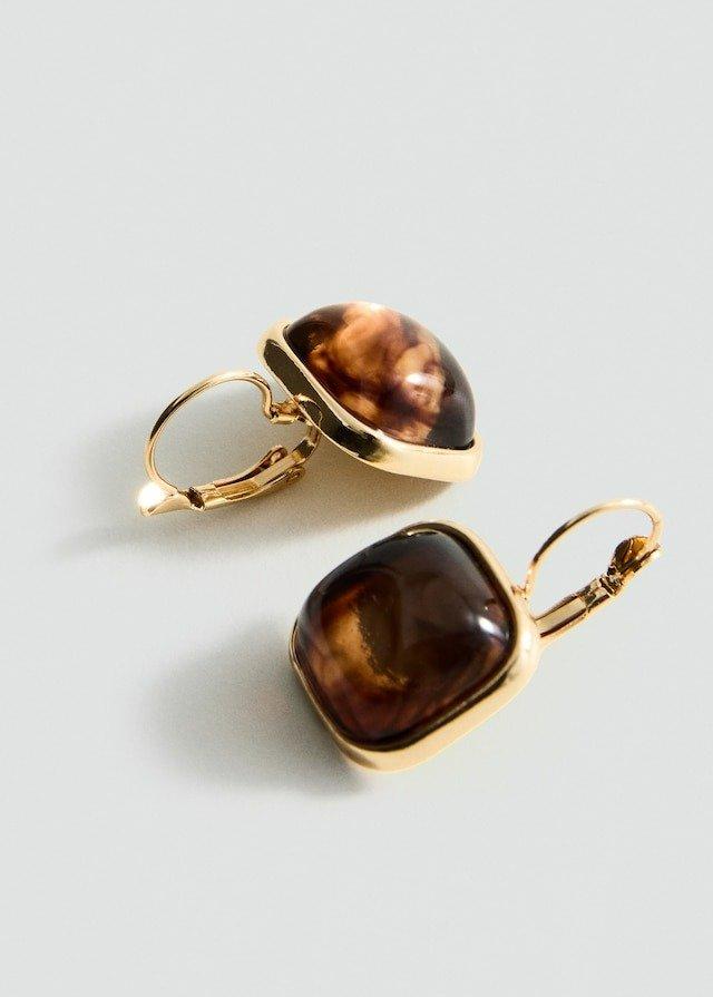 Gold Square Resin Earrings, 0201_OR, large image number 2