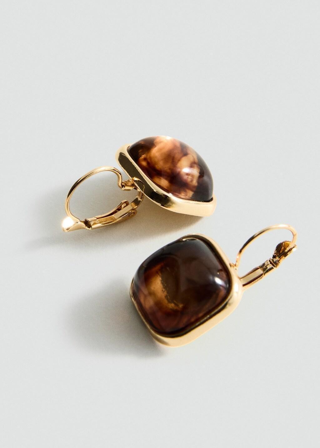 Gold Square Resin Earrings, 0201_OR, large image number 4