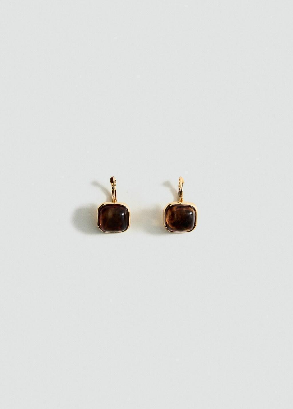 Gold Square Resin Earrings, 0201_OR, large image number 6
