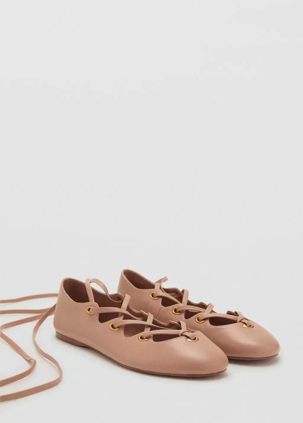 Pink Leather Ballet Flats With Crossed Straps, , large image number 0