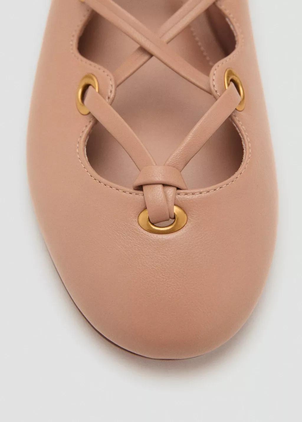 Pink Leather Ballet Flats With Crossed Straps, , large image number 1