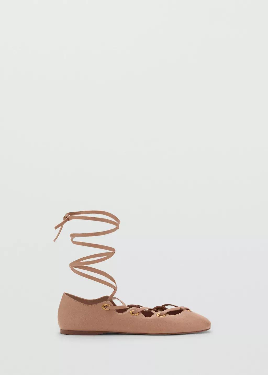 Pink Leather Ballet Flats With Crossed Straps, , large image number 3