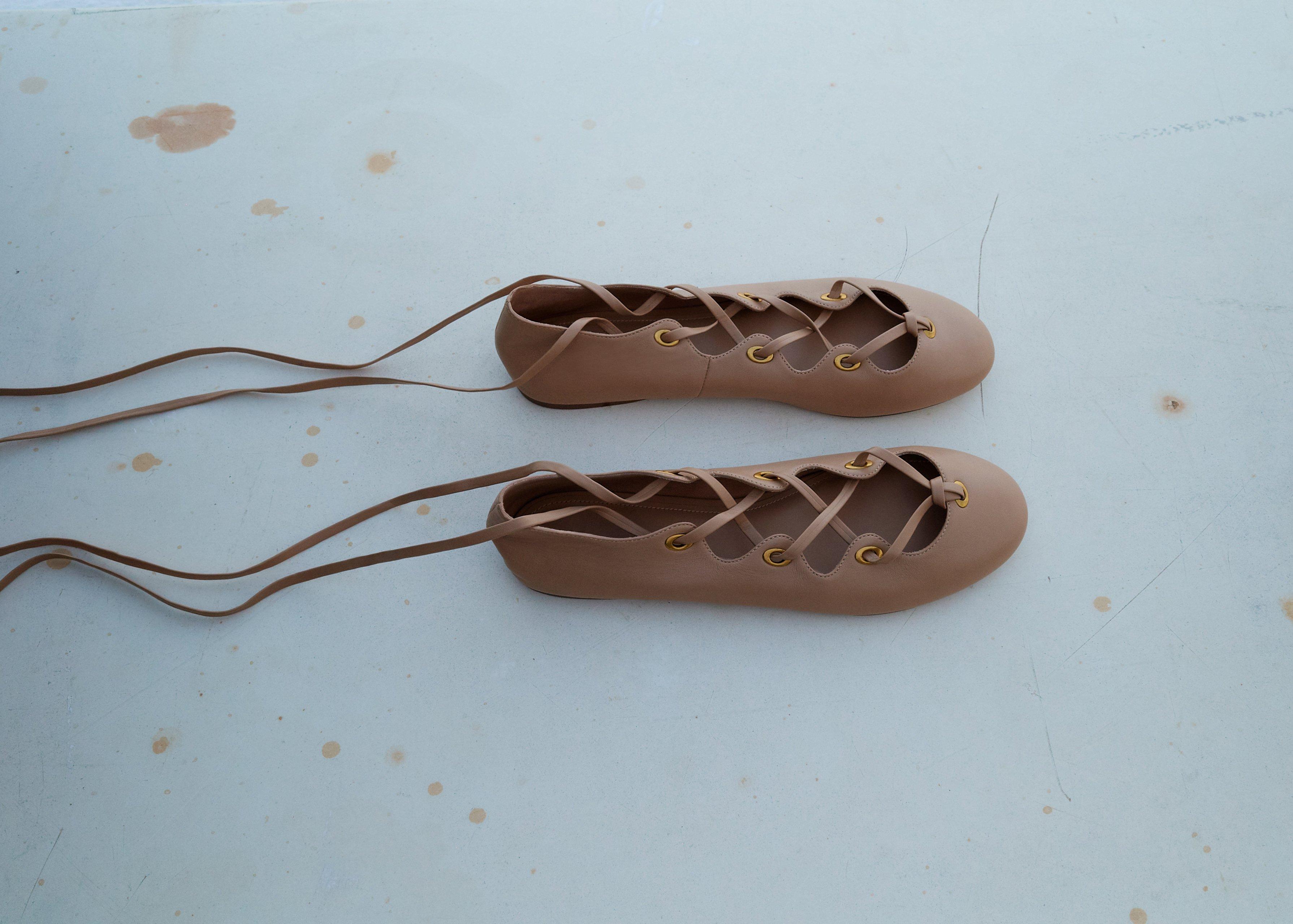 Pink Leather Ballet Flats With Crossed Straps, , large image number 4
