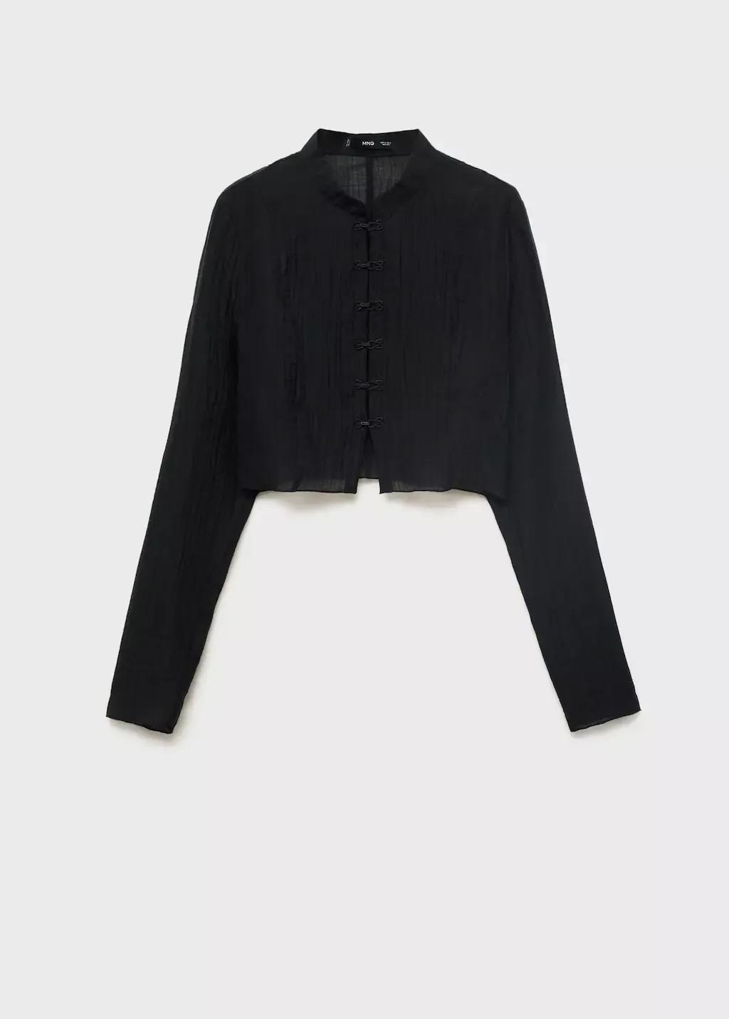 Black Lyocell Blouse With Toggles, , large image number 0