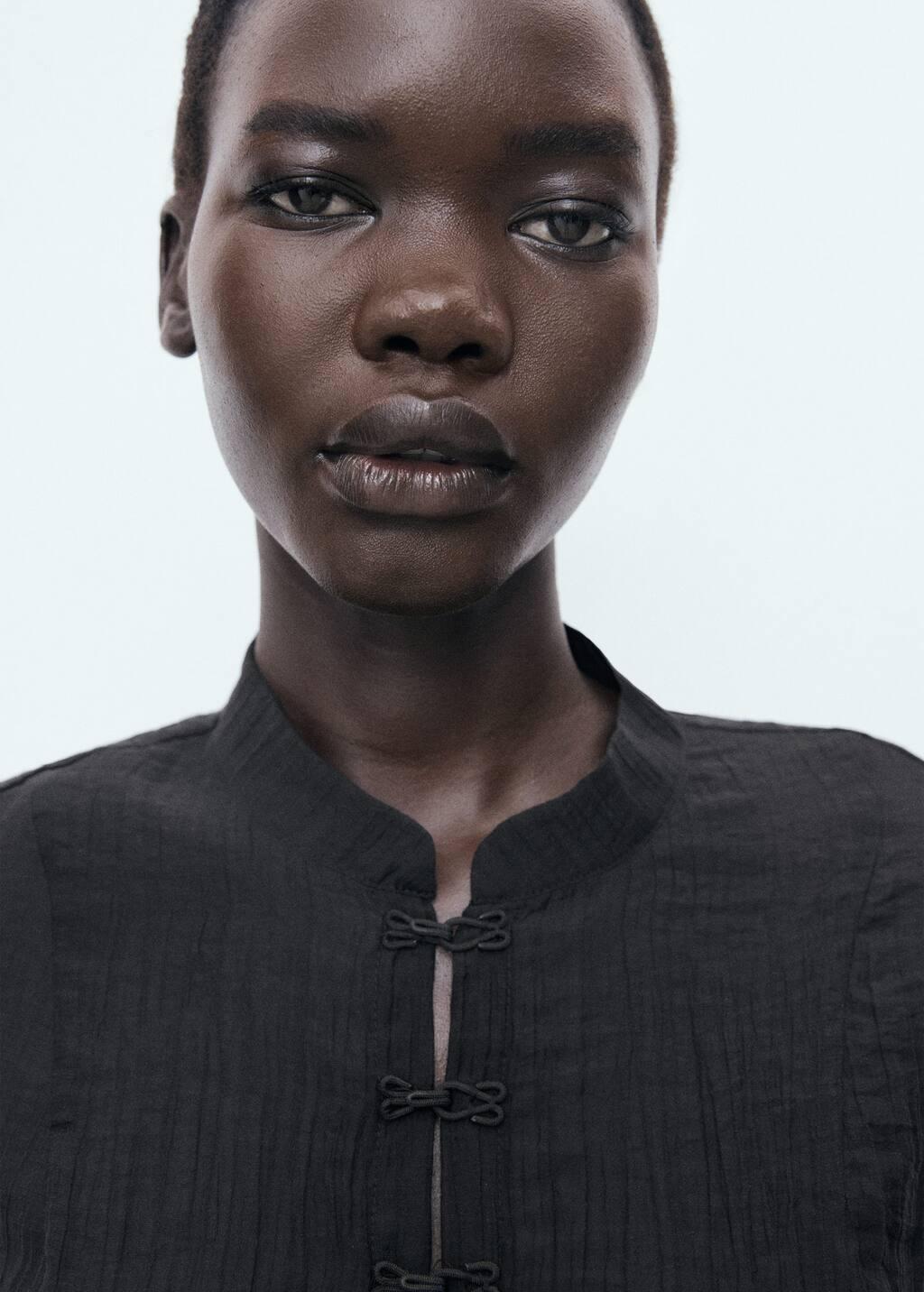 Black Lyocell Blouse With Toggles, Black, large image number 2