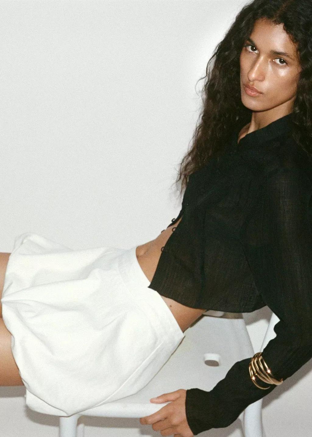 Black Lyocell Blouse With Toggles, Black, large image number 5