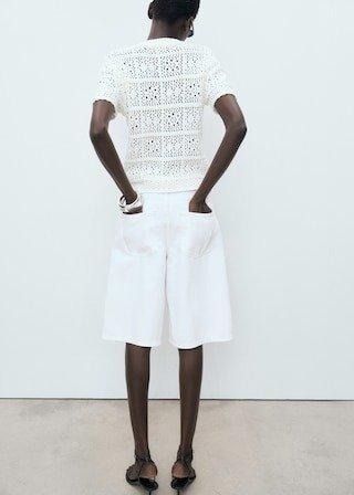 White Short Sleeve Crochet Cardigan, , large image number 4