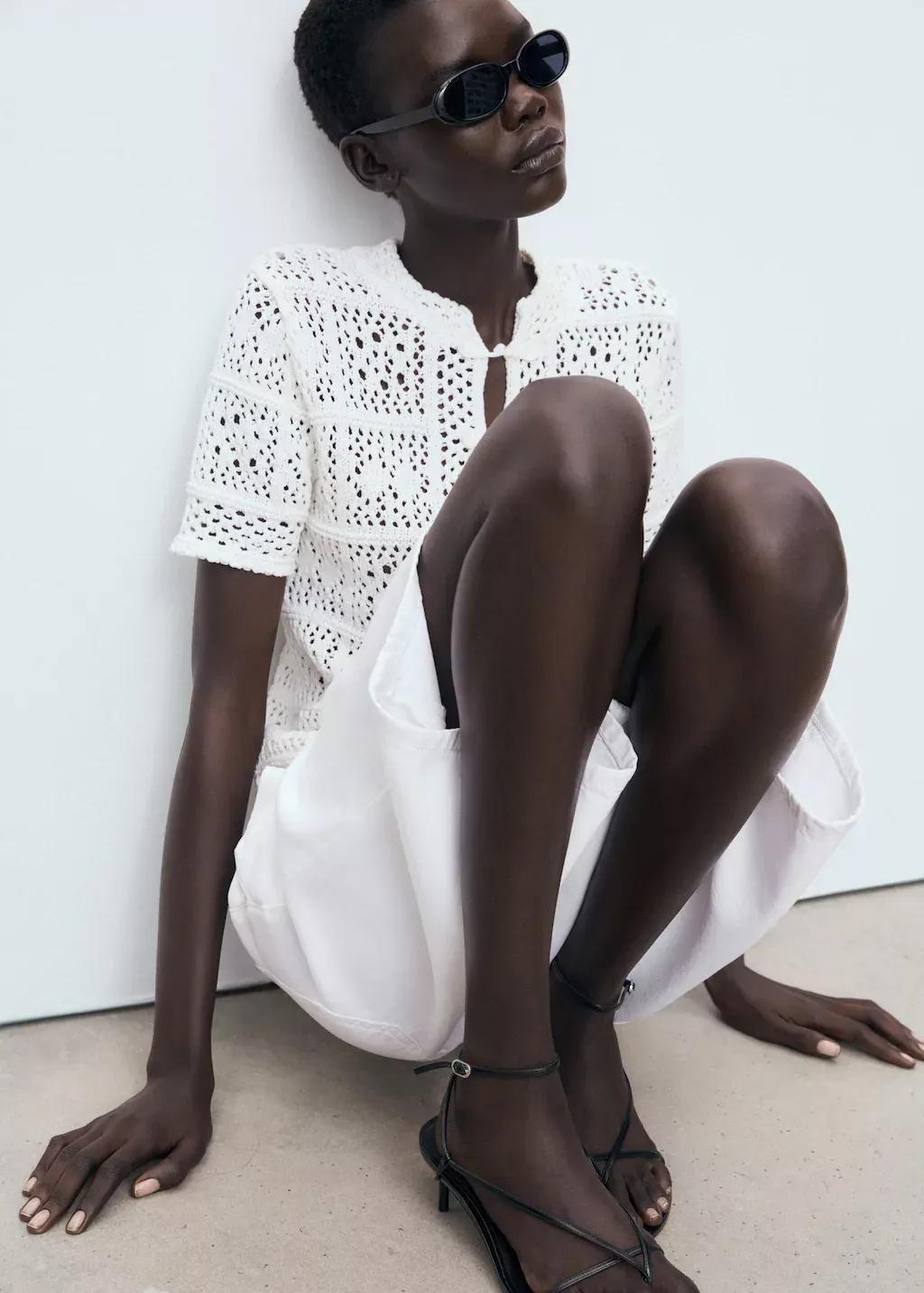 White Short Sleeve Crochet Cardigan, , large image number 5