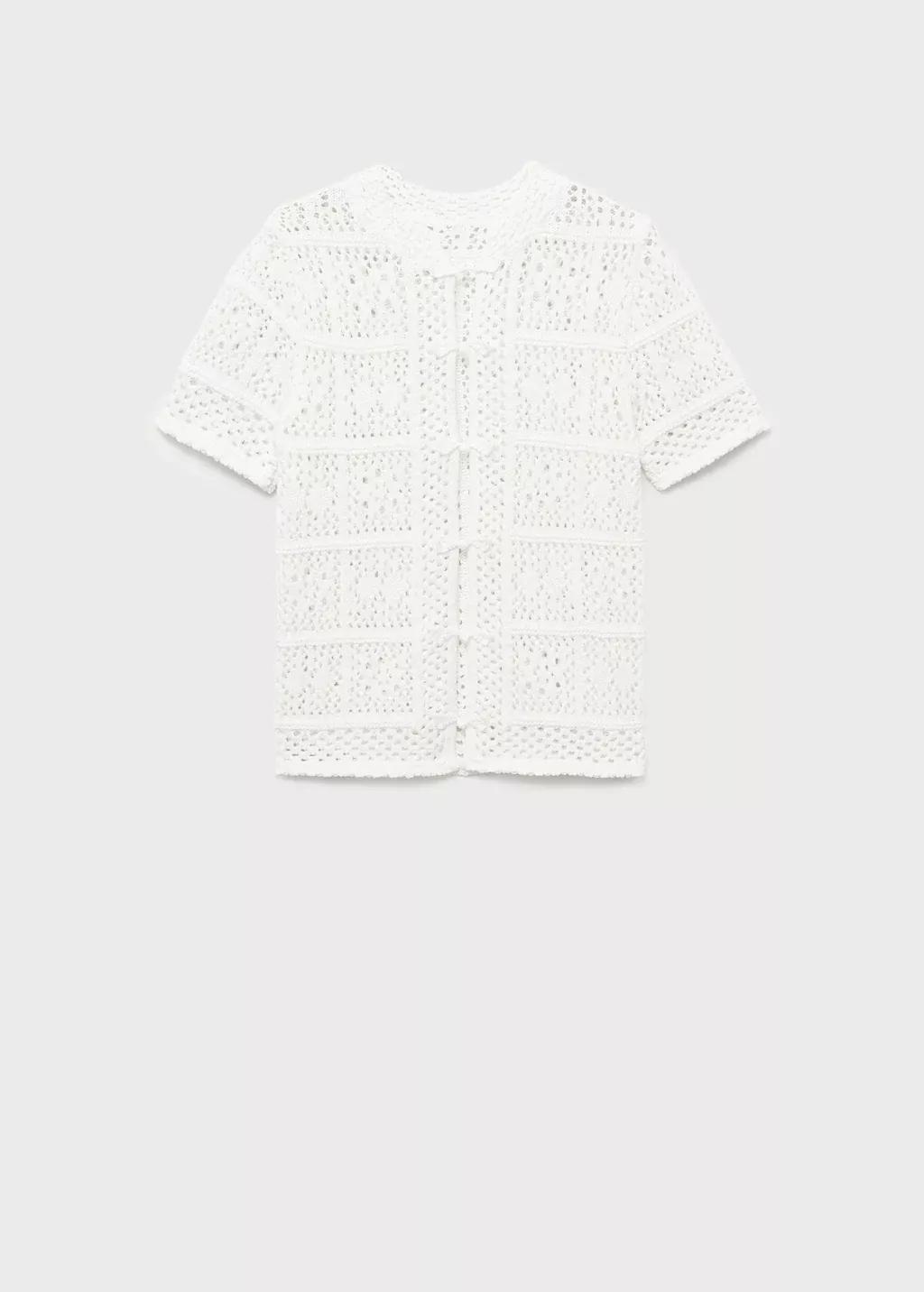 White Short Sleeve Crochet Cardigan, , large image number 7