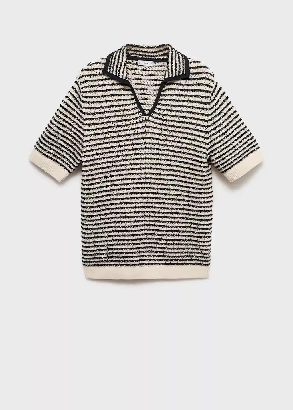 BLACK 100% cotton polo shirt with striped structure, , large image number 2