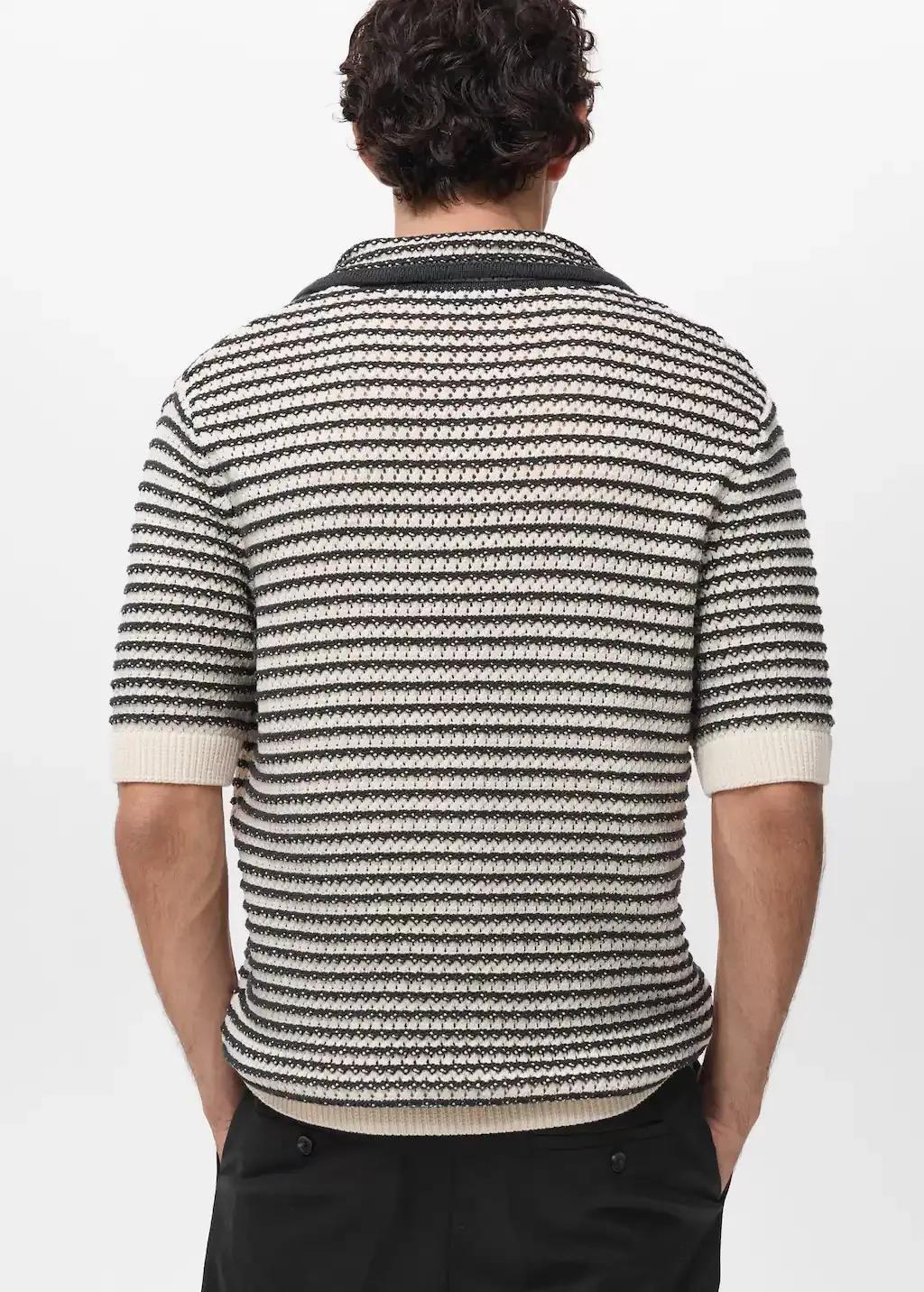 BLACK 100% cotton polo shirt with striped structure, , large image number 7