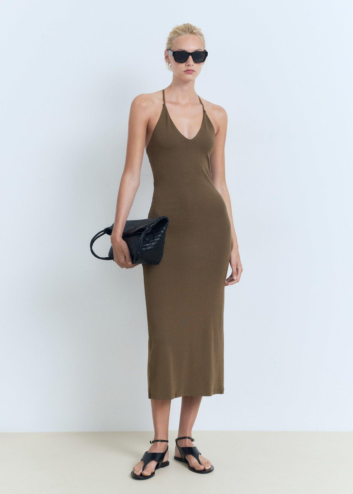 BEIGE - KHAKI Midi-dress with back neckline, 0201_37, large image number 2