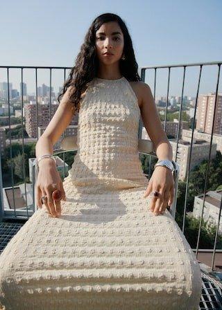Beige Halter-Neck Crepe Dress, , large image number 1