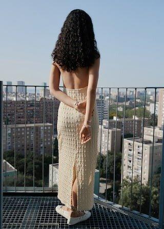 Beige Halter-Neck Crepe Dress, , large image number 4