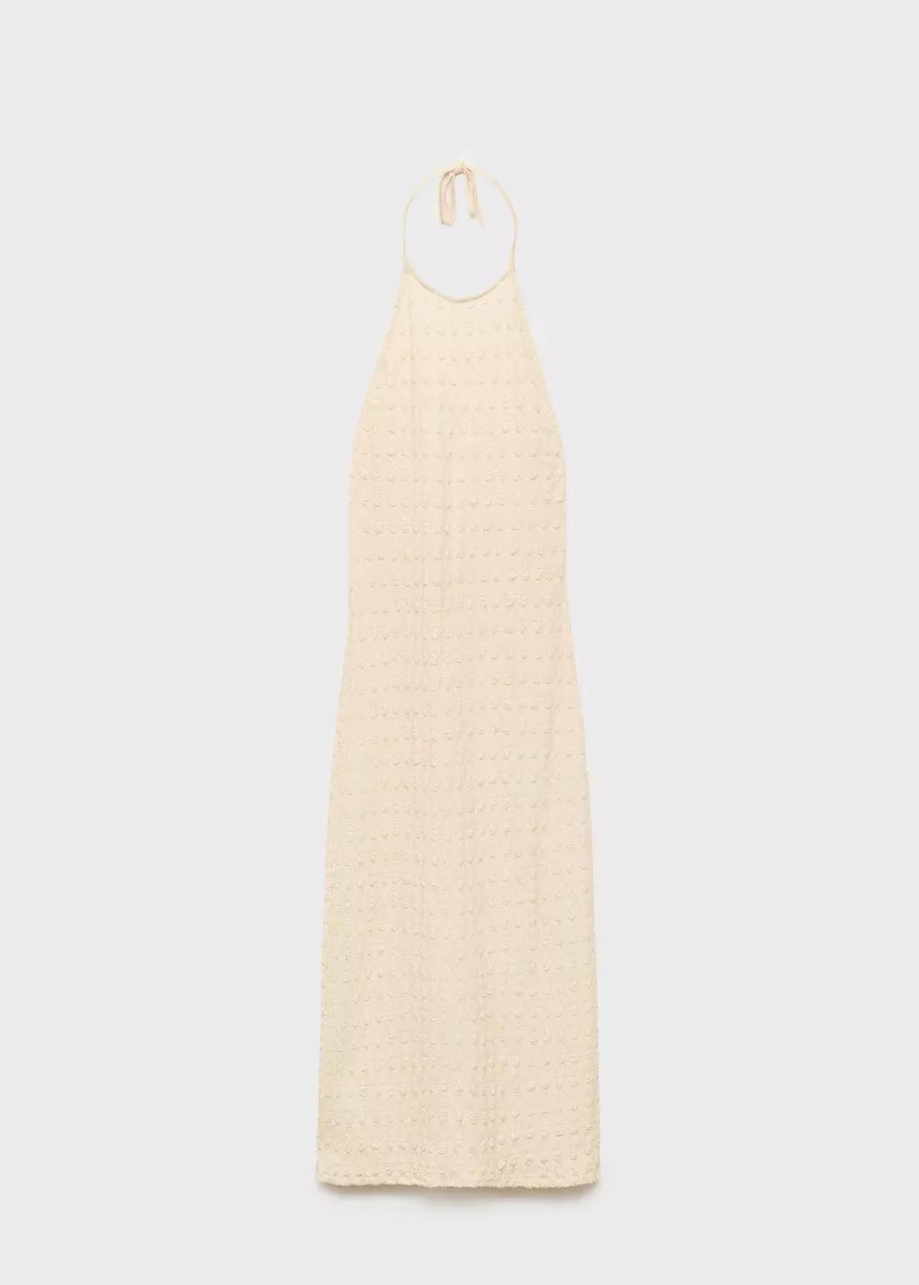 Beige Halter-Neck Crepe Dress, Light Beige, large image number 8