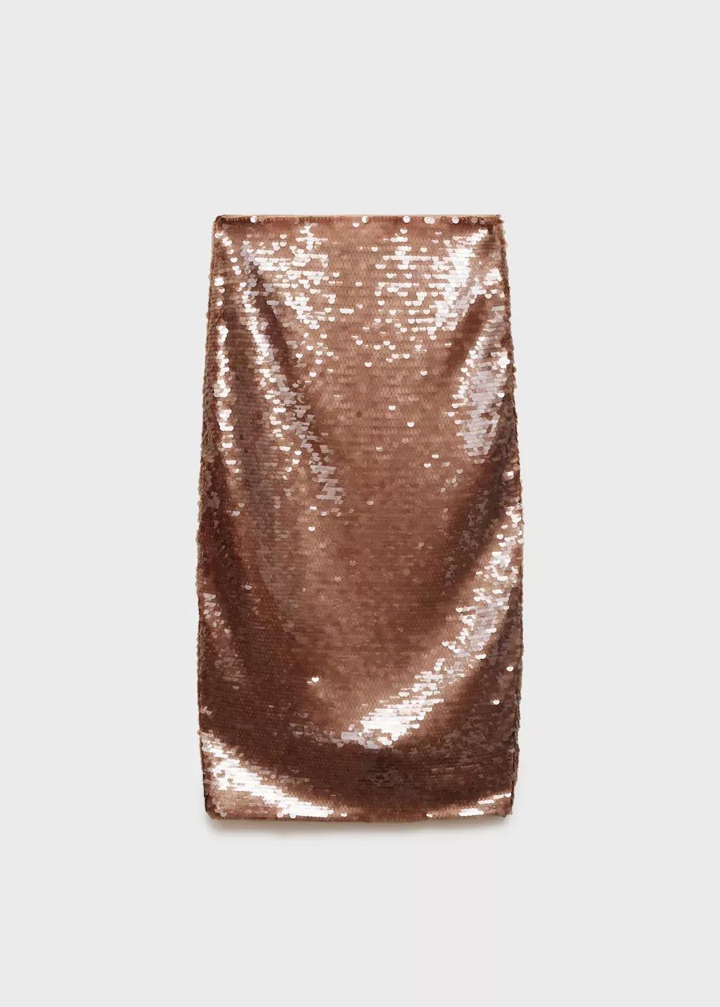 Brown Sequinned Midi-Skirt, , large image number 0