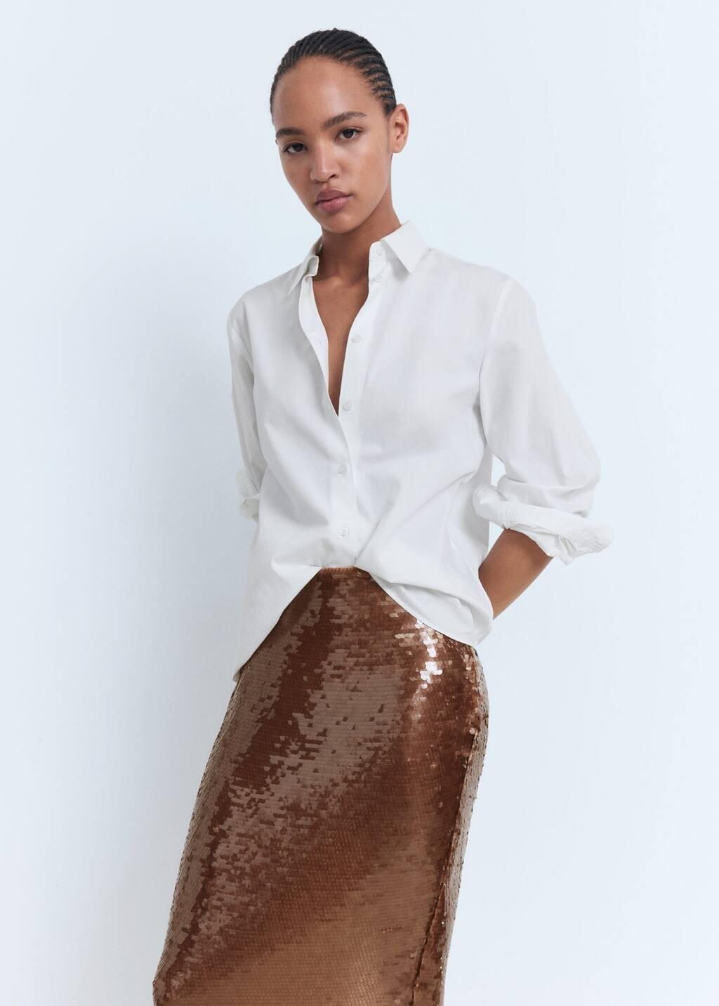 Brown Sequinned Midi-Skirt, Brown, large image number 2