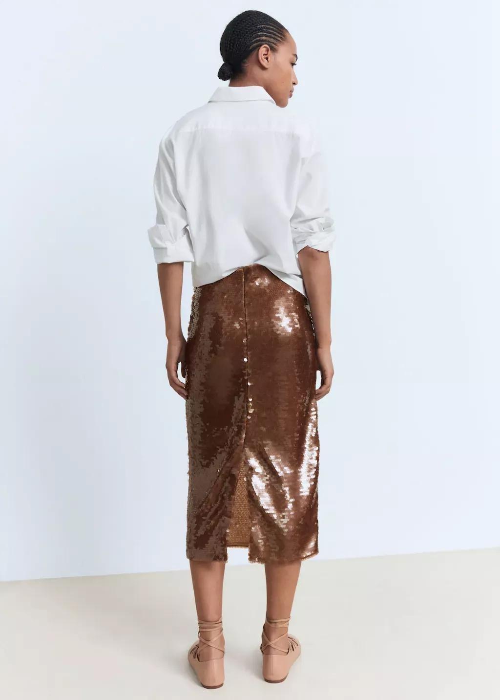 Brown Sequinned Midi-Skirt, Brown, large image number 5