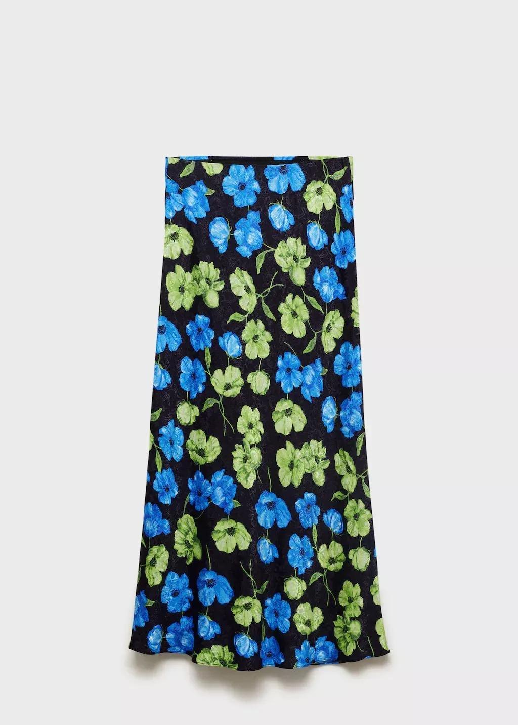 Black Floral-Print Long Skirt, , large image number 0