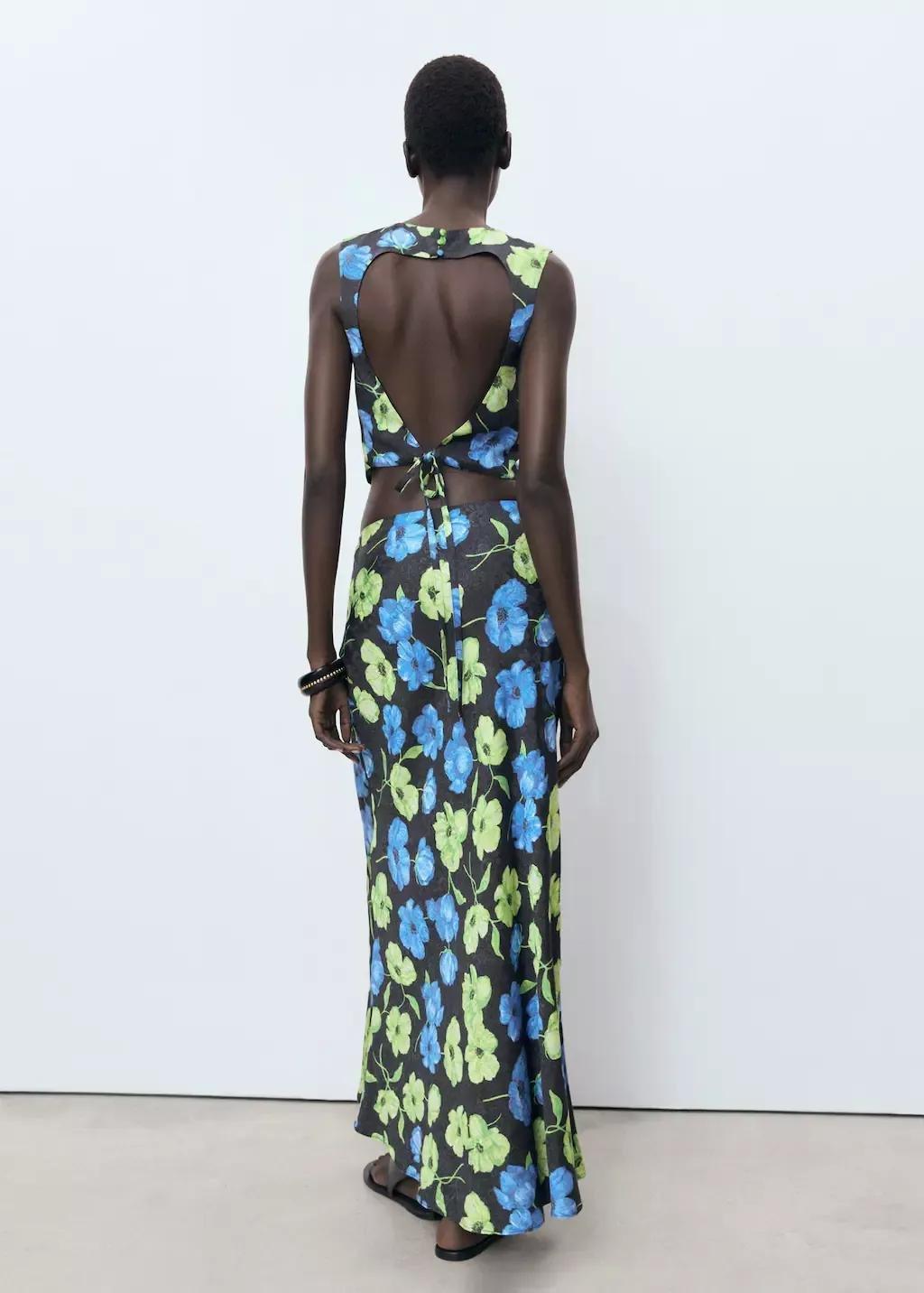 Black Floral-Print Long Skirt, Black, large image number 5