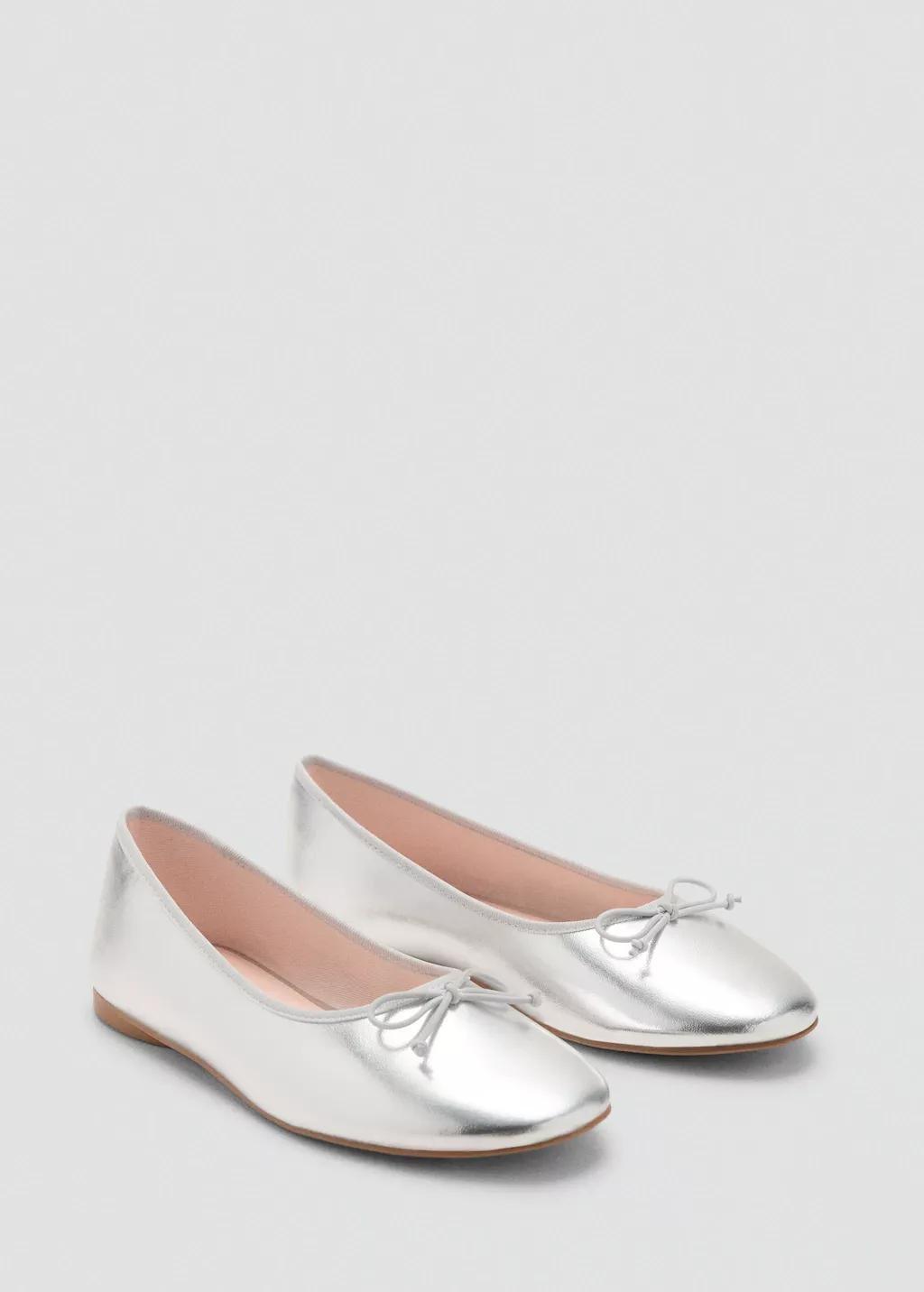 SILVER Metallic ballet flats with bow, Kids Girl, Silver, medium