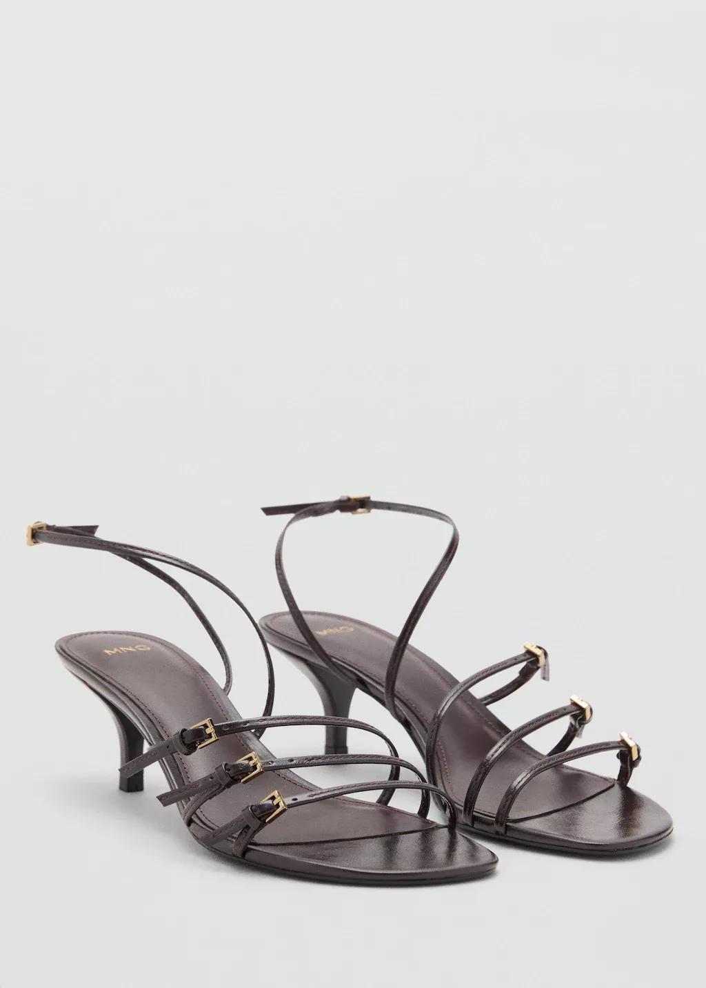 Brown Kitten-Heel Sandals With Buckle, , large image number 6