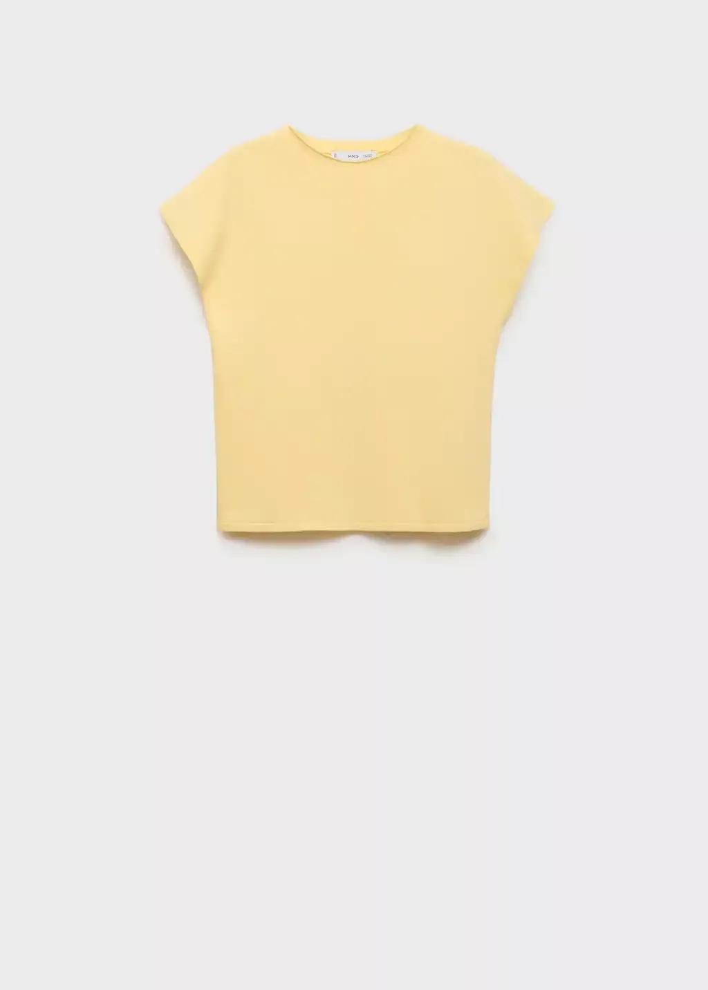 Yellow Short-Sleeved Fine-Knit Sweater, , medium
