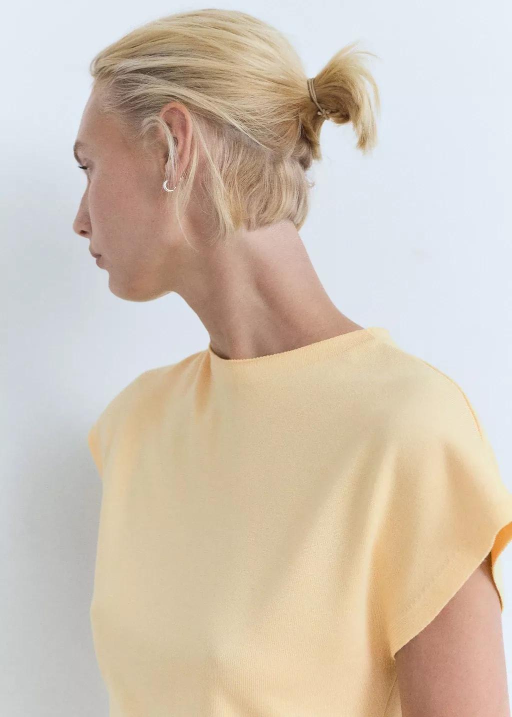 Yellow Short-Sleeved Fine-Knit Sweater, Yellow, large image number 2