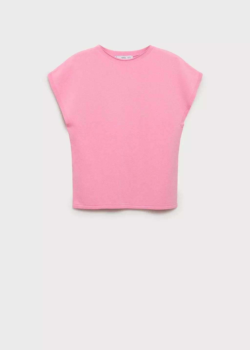Pink Short-Sleeved Fine-Knit Sweater, , medium