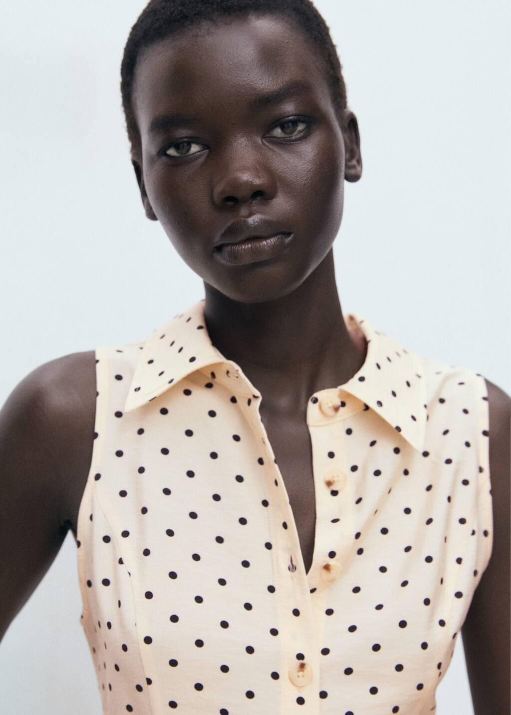 Beige Polka Dot Shirt Dress, Light Beige, large image number 2