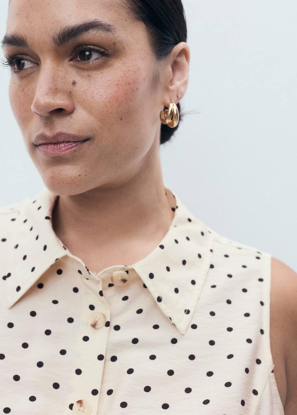 Beige Polka Dot Shirt Dress, Light Beige, large image number 6