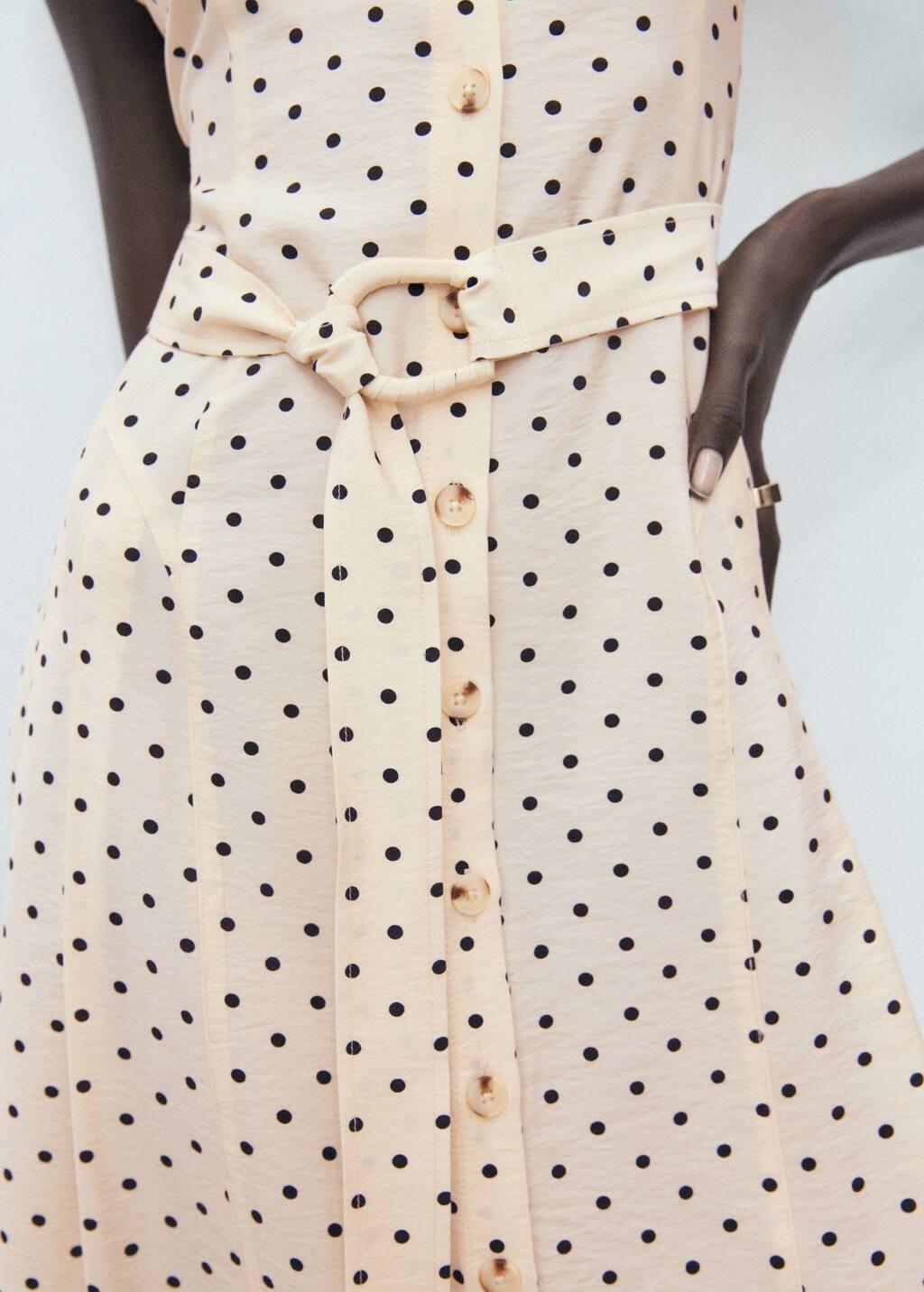 Beige Polka Dot Shirt Dress, Light Beige, large image number 8