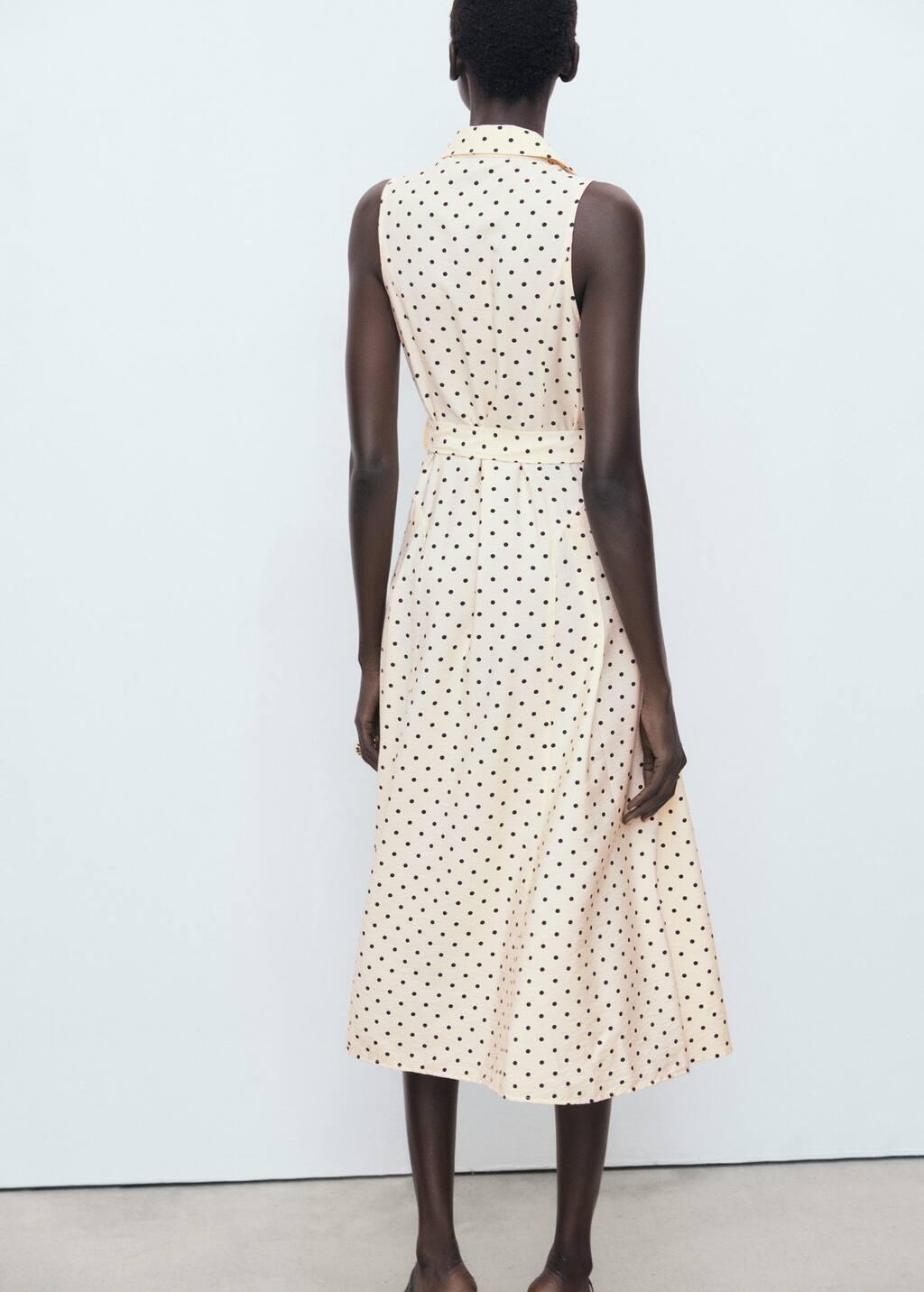 Beige Polka Dot Shirt Dress, Light Beige, large image number 9