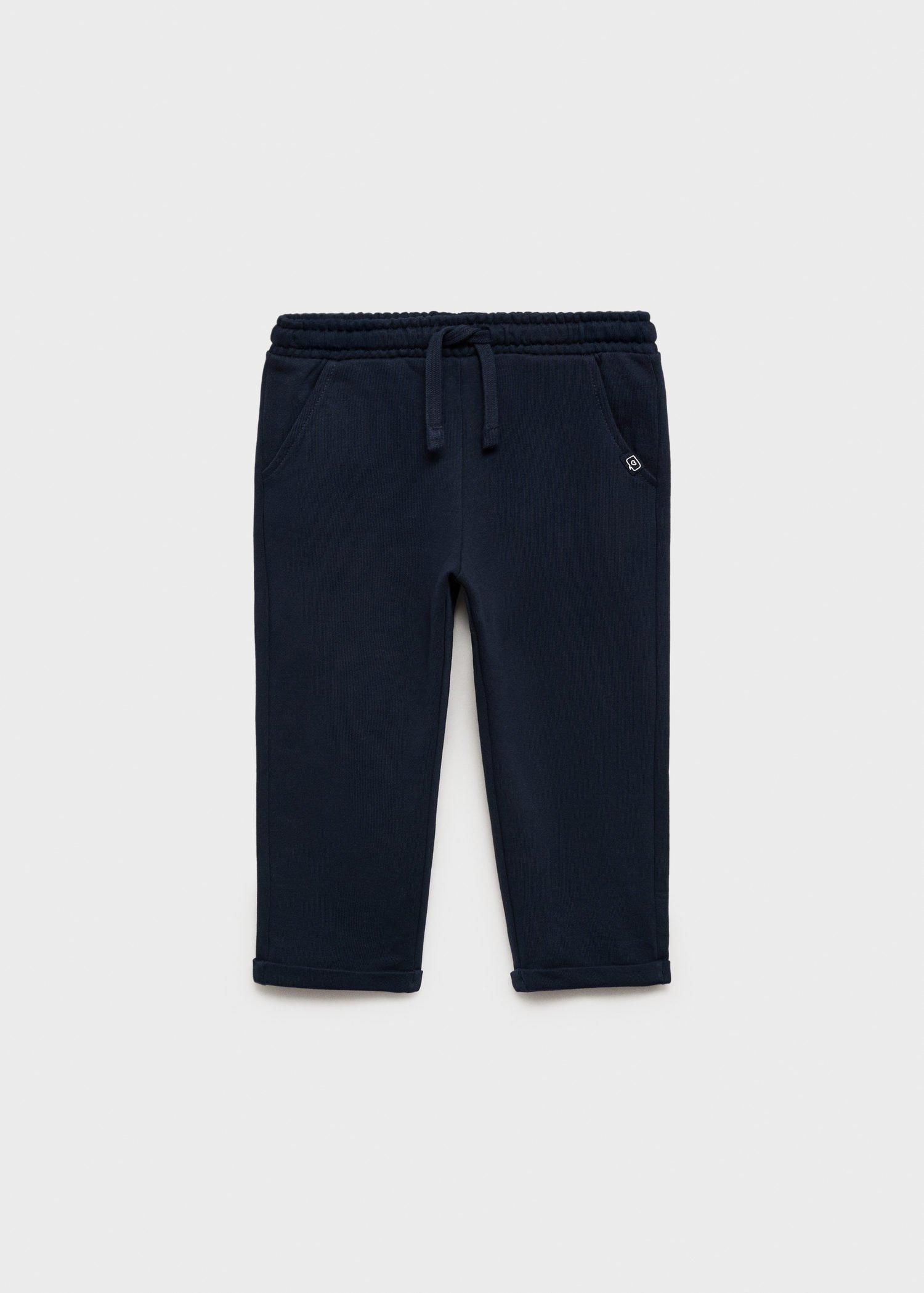 Navy Cotton Drawstring Joggers, Baby Girls, , large image number 0