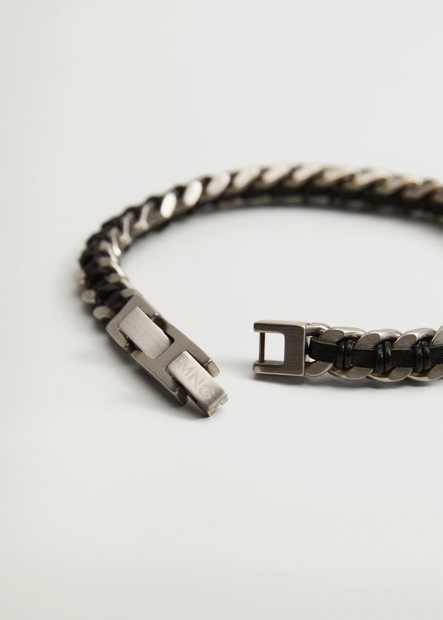 Silver Leather Stainless Steel Mixed Bracelet, Men, , large image number 1