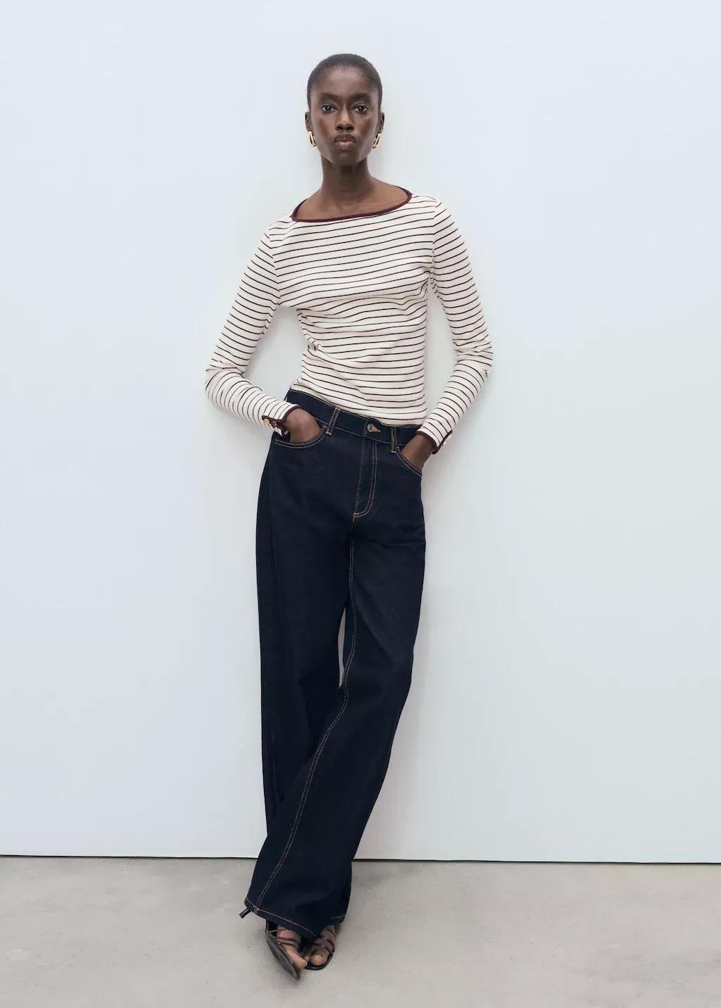 Burgundy Striped Cotton T-Shirt With Buttoned Cuffs, , large image number 0