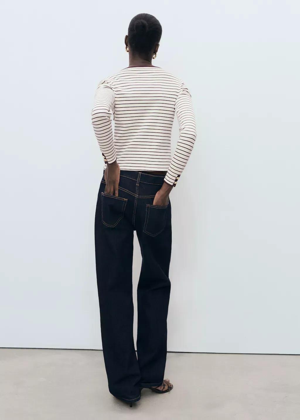 Burgundy Striped Cotton T-Shirt With Buttoned Cuffs, , large image number 2