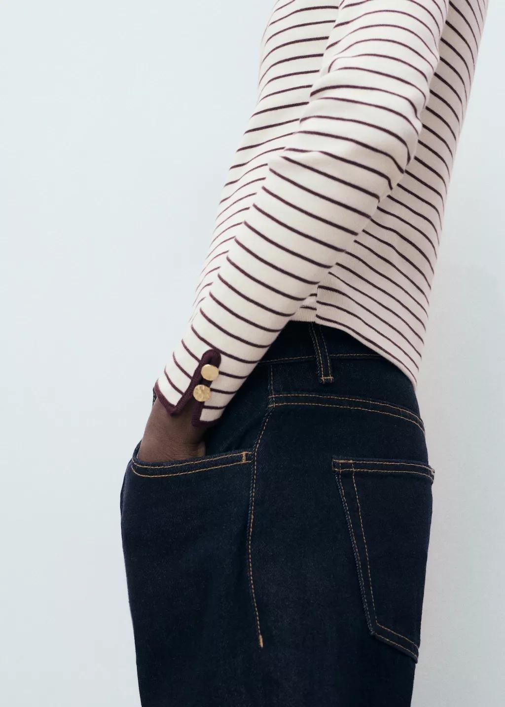 Burgundy Striped Cotton T-Shirt With Buttoned Cuffs, 0201_78, large image number 5