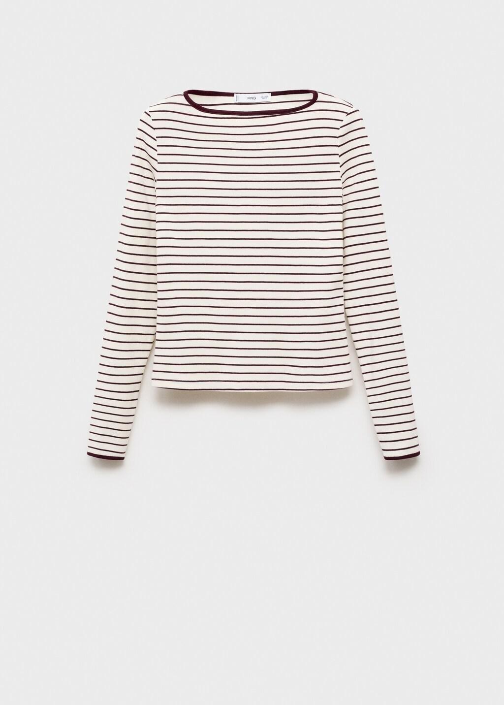 Burgundy Striped Cotton T-Shirt With Buttoned Cuffs, , large image number 6