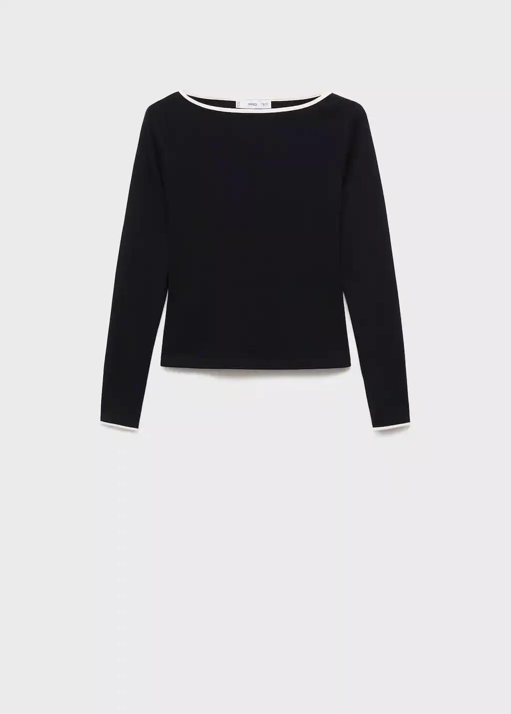 Black Striped Cotton T-Shirt With Buttoned Cuffs, , large image number 1